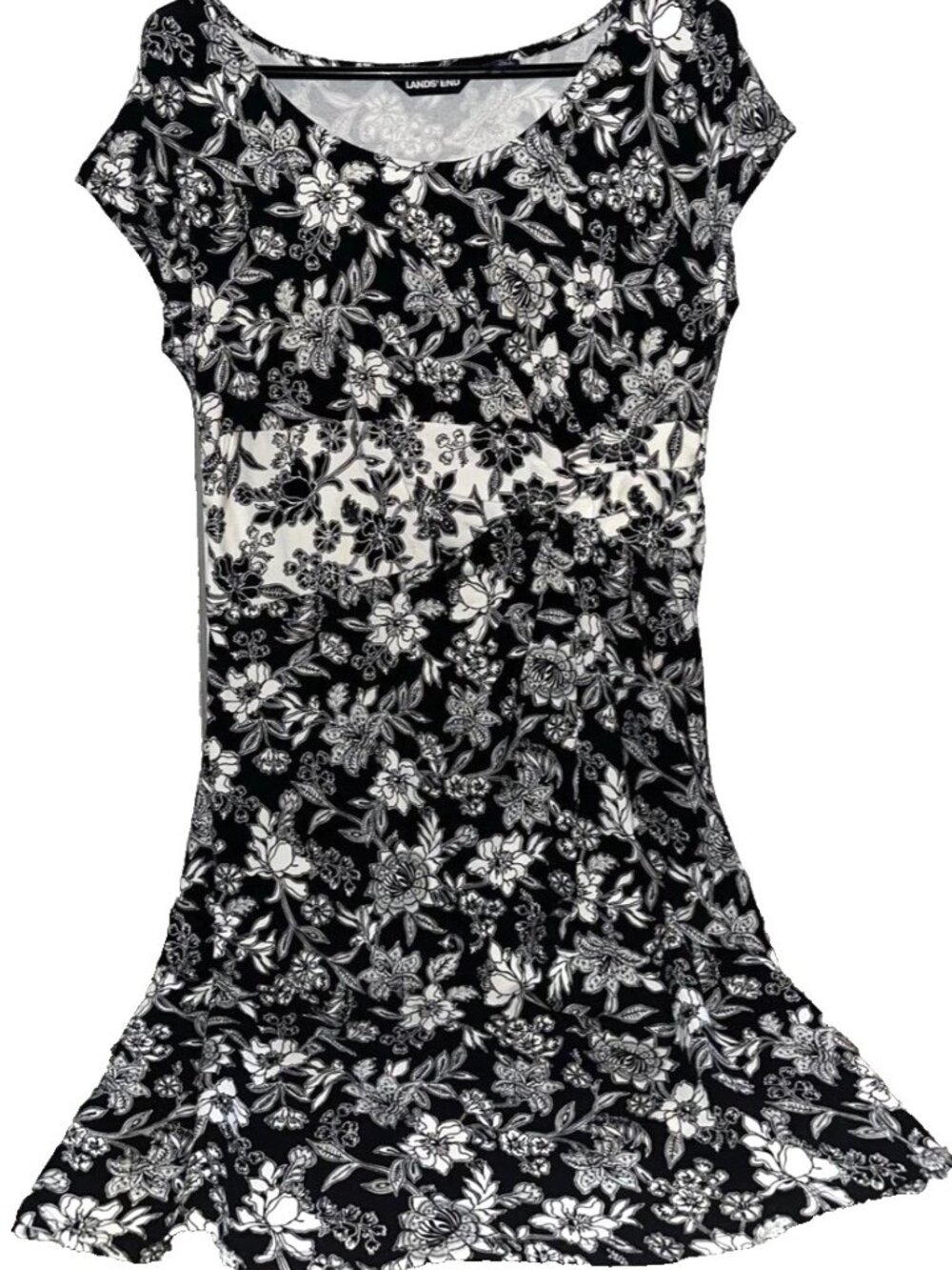 Lands End Women's Dress Black‎ White Floral Print Sleeveless Fit & Flare Size M - Picture 8 of 8